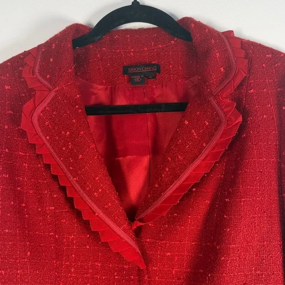 Simon Chang Red Tweed Blazer - Picture 3 of 8